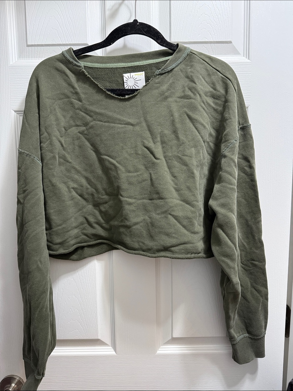 Offline by Aerie Olive Cropped Crew Sweatshirt